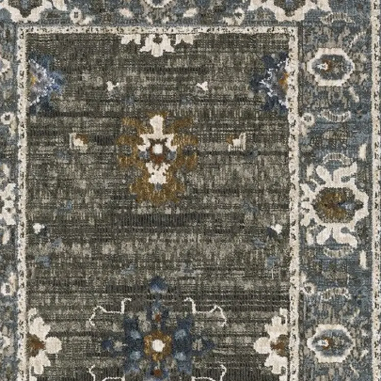 8' Blue Gray And Ivory Oriental Runner Rug