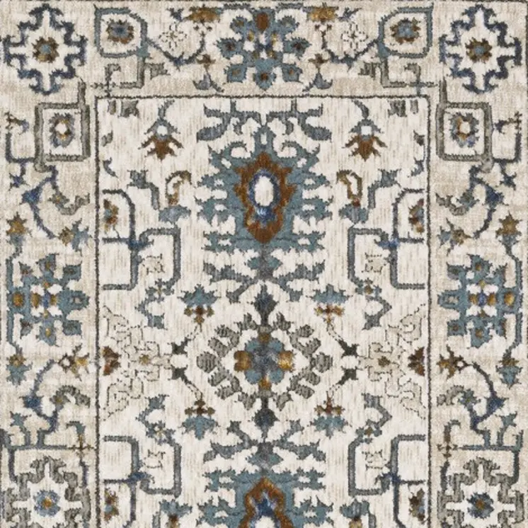 8' Ivory And Blue Oriental Runner Rug