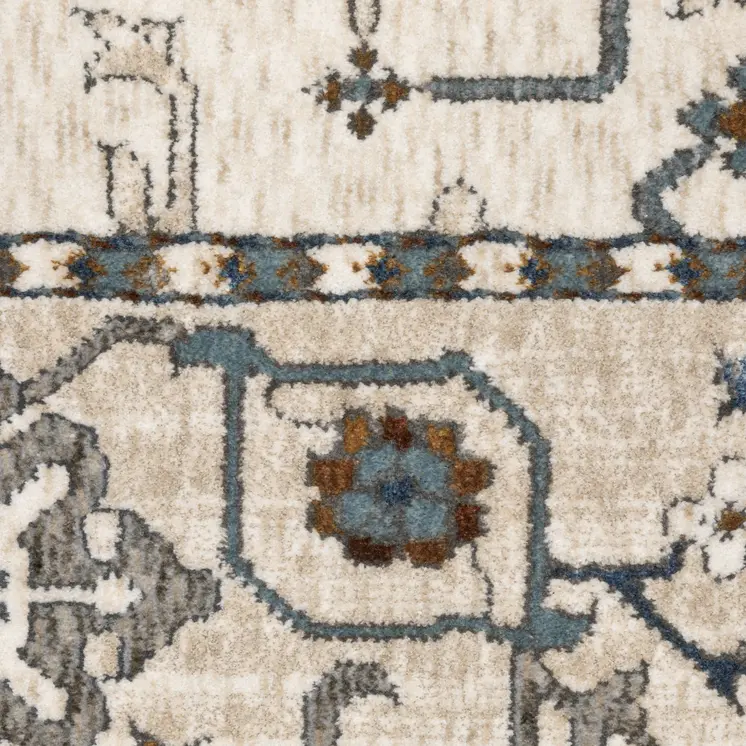 8' Ivory And Blue Oriental Runner Rug