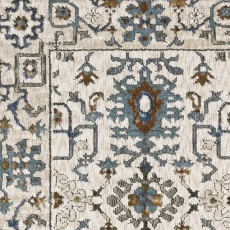 8' Ivory And Blue Oriental Runner Rug