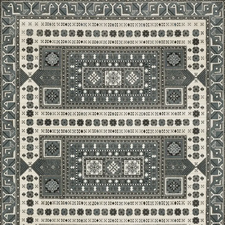 5' X 8' Gray And Blue Medallion Area Rug