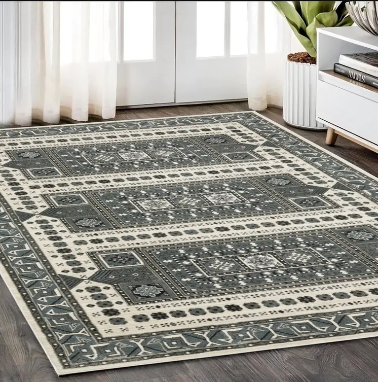 5' X 8' Gray And Blue Medallion Area Rug