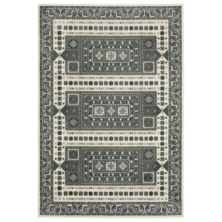 5' X 8' Gray And Blue Medallion Area Rug