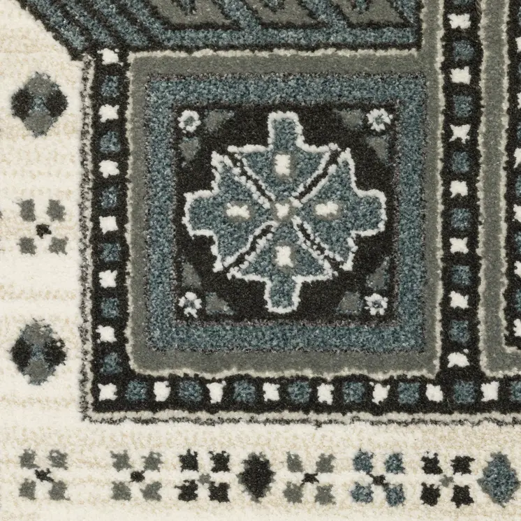 5' X 8' Gray And Blue Medallion Area Rug