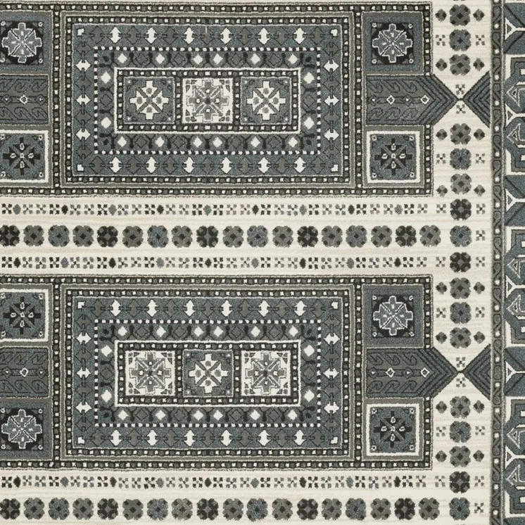 5' X 8' Gray And Blue Medallion Area Rug