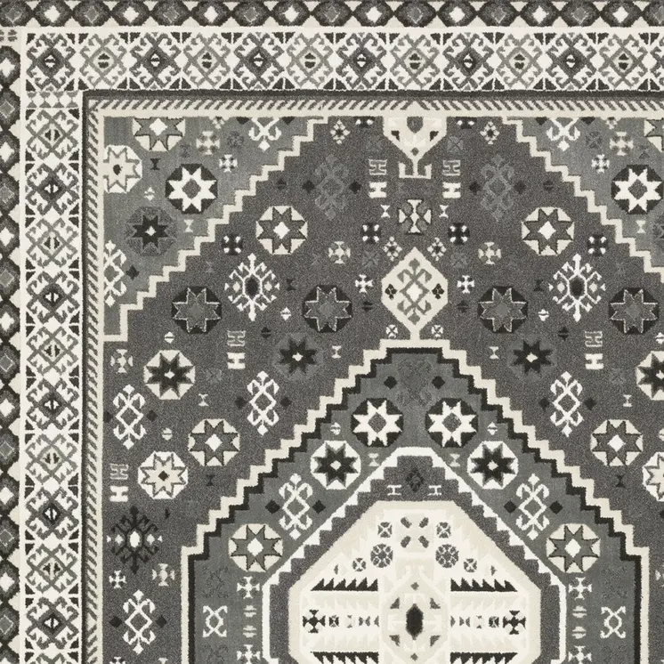 5' X 8' Gray And Ivory Medallion Area Rug