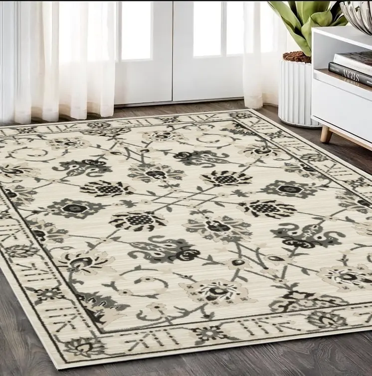 5' X 8' Ivory And Gray Oriental Area Rug