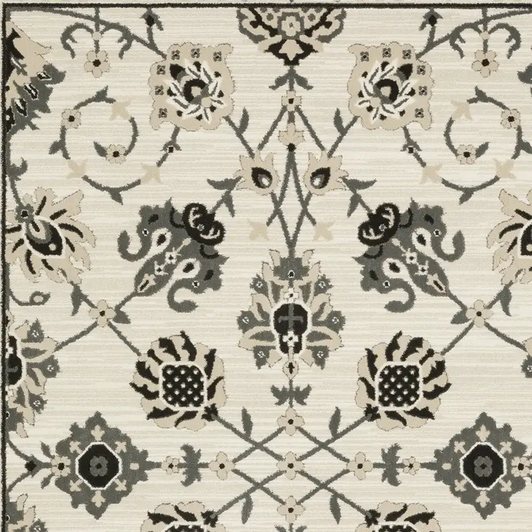 5' X 8' Ivory And Gray Oriental Area Rug