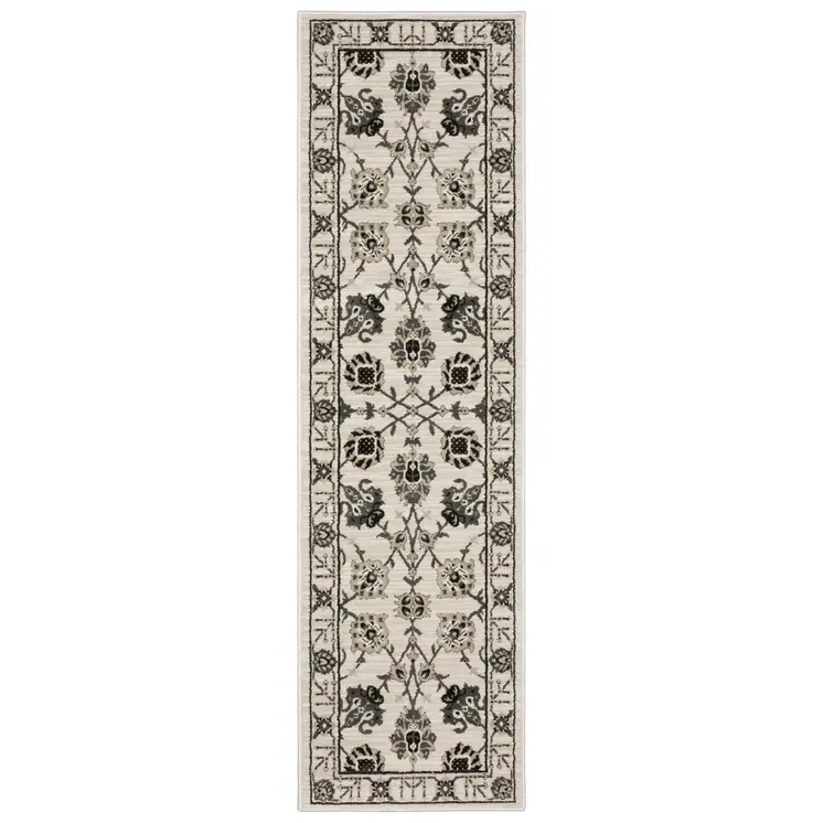 8' Ivory And Gray Oriental Runner Rug