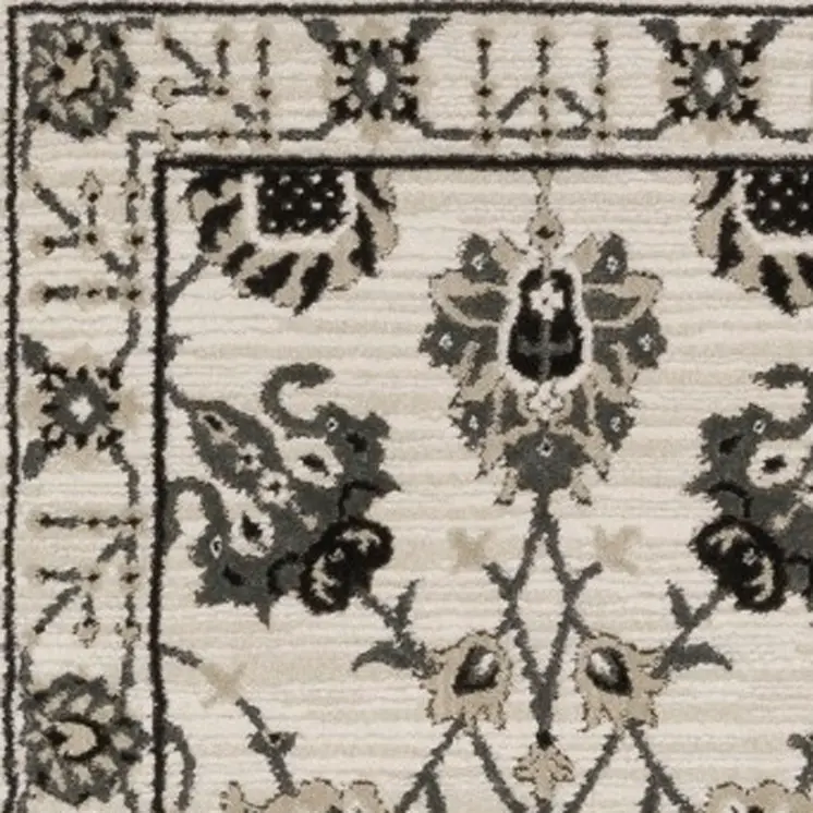 8' Ivory And Gray Oriental Runner Rug