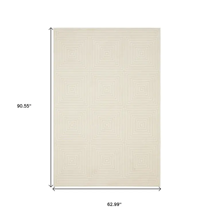 5' X 8' Ivory And Beige Geometric Area Rug