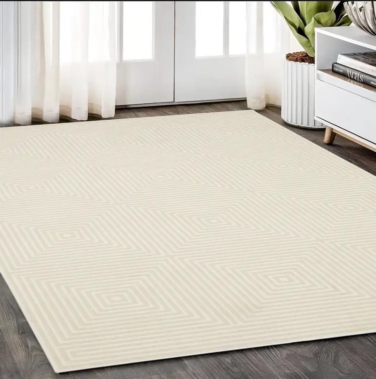 5' X 8' Ivory And Beige Geometric Area Rug