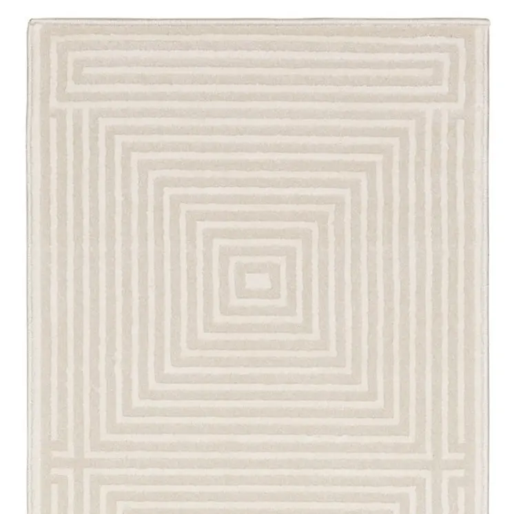 8' Ivory And Beige Geometric Runner Rug