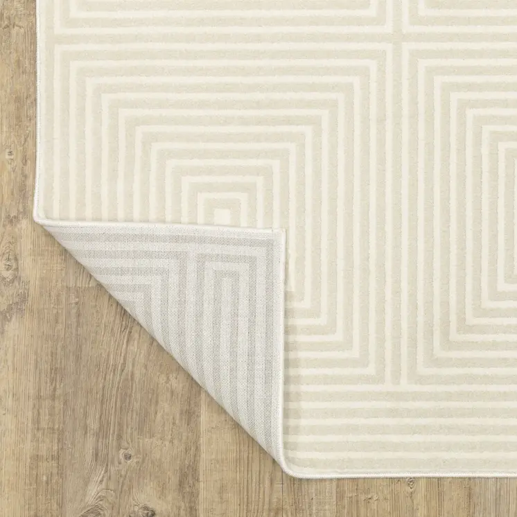 8' Ivory And Beige Geometric Runner Rug