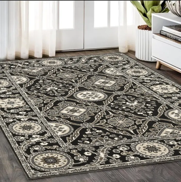 5' X 8' Charcoal And Gray Oriental Area Rug