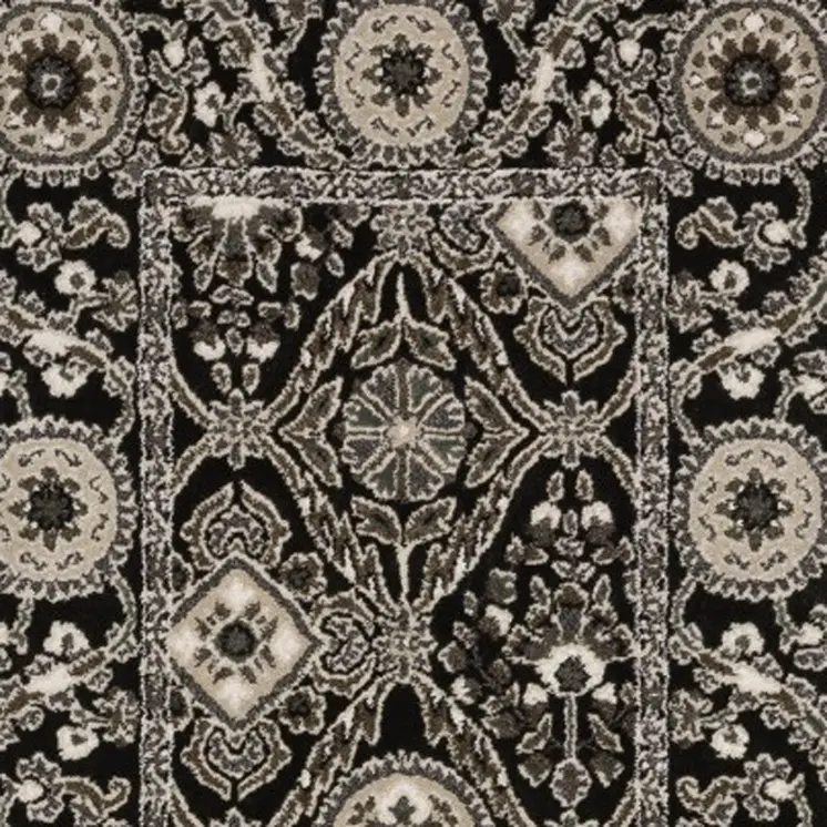 8' Charcoal And Gray Oriental Runner Rug