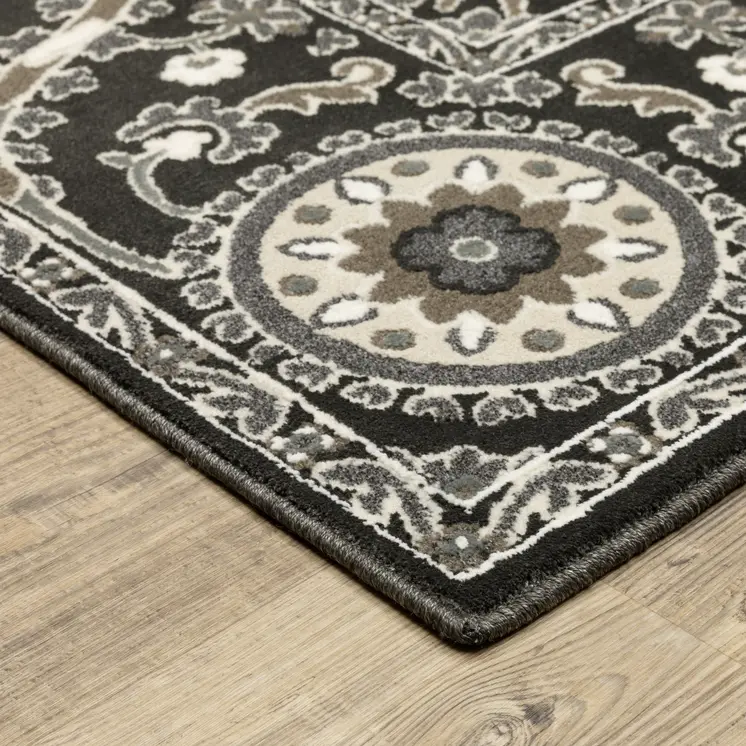 8' Charcoal And Gray Oriental Runner Rug