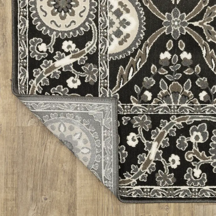 8' Charcoal And Gray Oriental Runner Rug