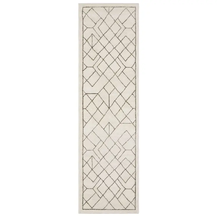 8' Ivory And Taupe Geometric Runner Rug