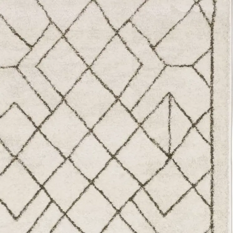 8' Ivory And Taupe Geometric Runner Rug