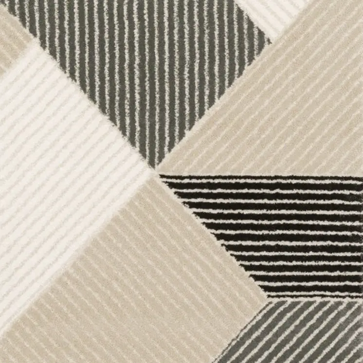 8' Ivory And Black Geometric Runner Rug