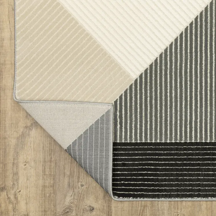 8' Ivory And Black Geometric Runner Rug