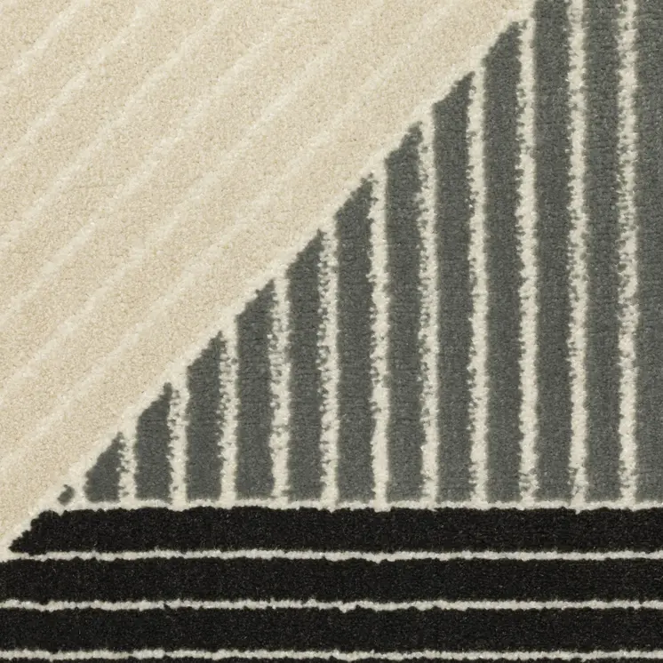 8' Ivory And Black Geometric Runner Rug