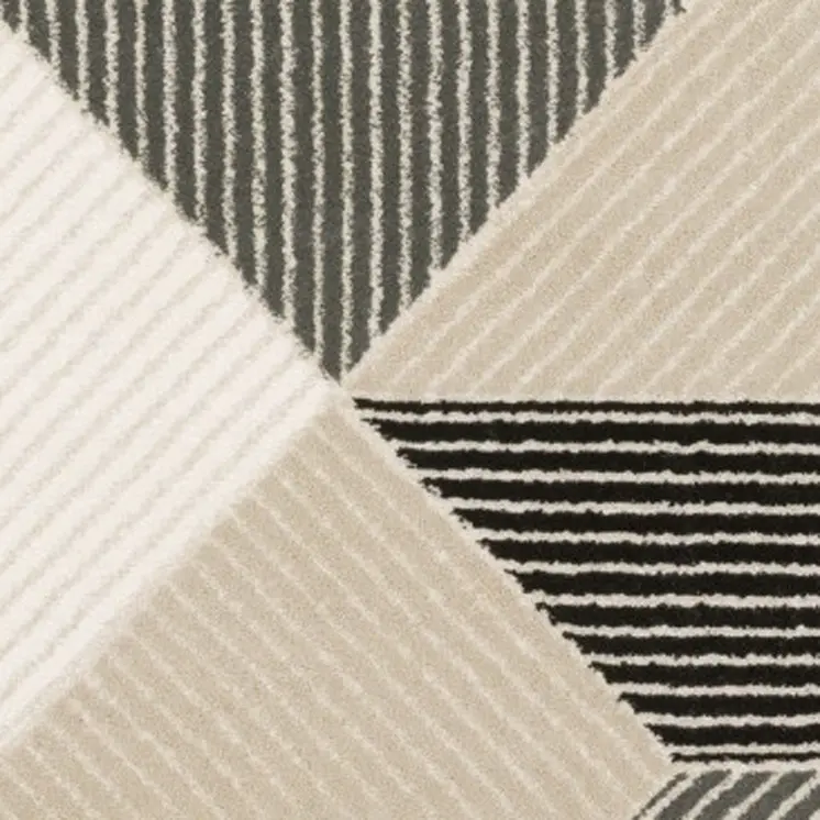 8' Ivory And Black Geometric Runner Rug