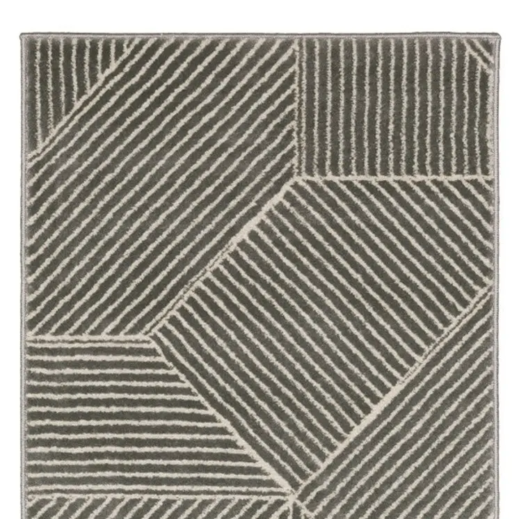 8' Gray And Ivory Geometric Runner Rug