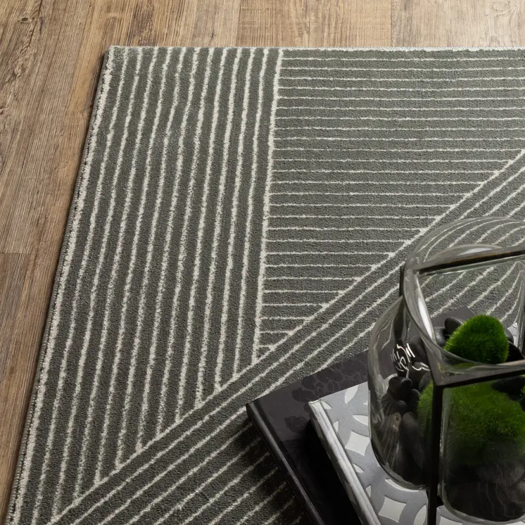 8' Gray And Ivory Geometric Runner Rug