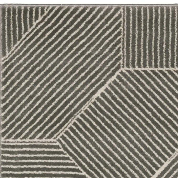 8' Gray And Ivory Geometric Runner Rug