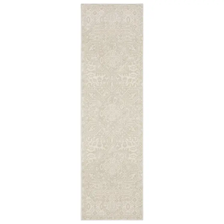 8' Ivory And Beige Medallion Runner Rug