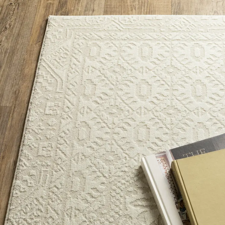 8' Ivory And Beige Medallion Runner Rug