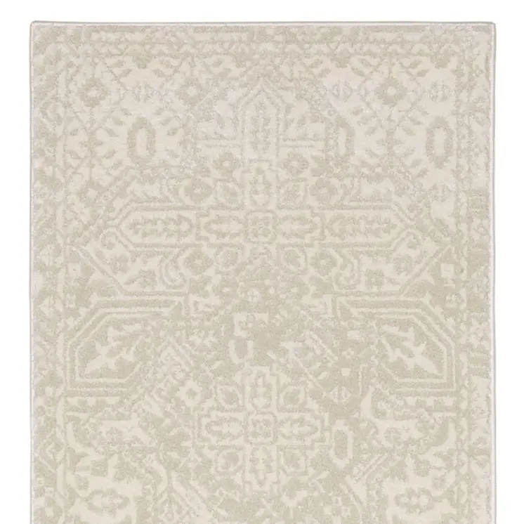 8' Ivory And Beige Medallion Runner Rug