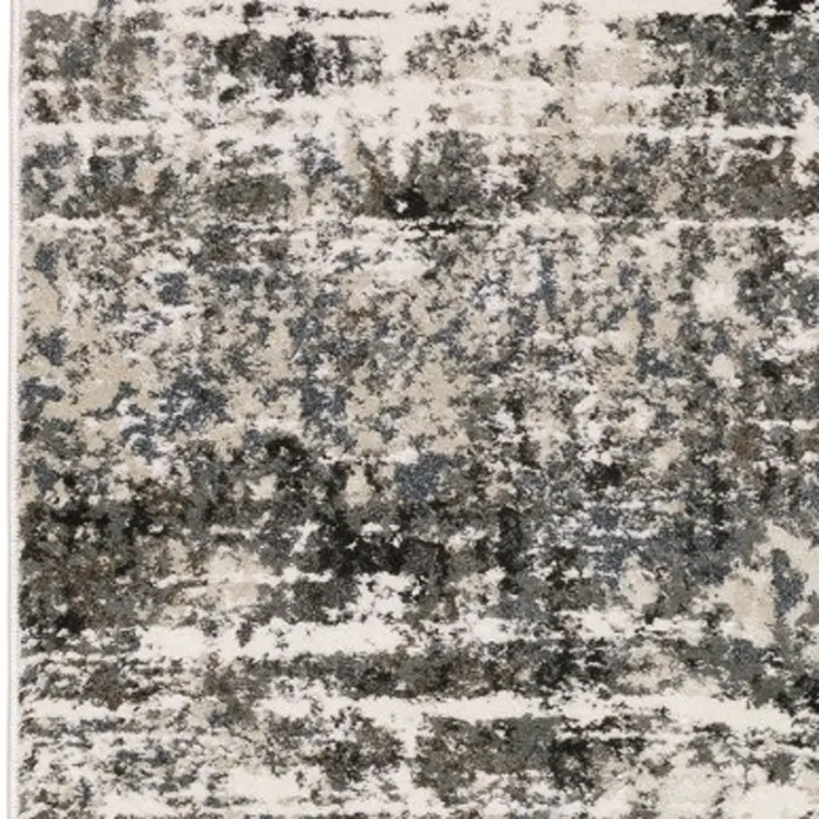 8' Gray And Ivory Abstract Runner Rug