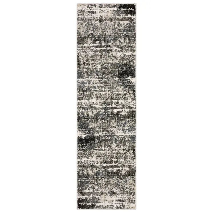 8' Gray And Ivory Abstract Runner Rug