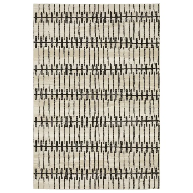 5' X 8' Beige And Black Geometric Area Rug