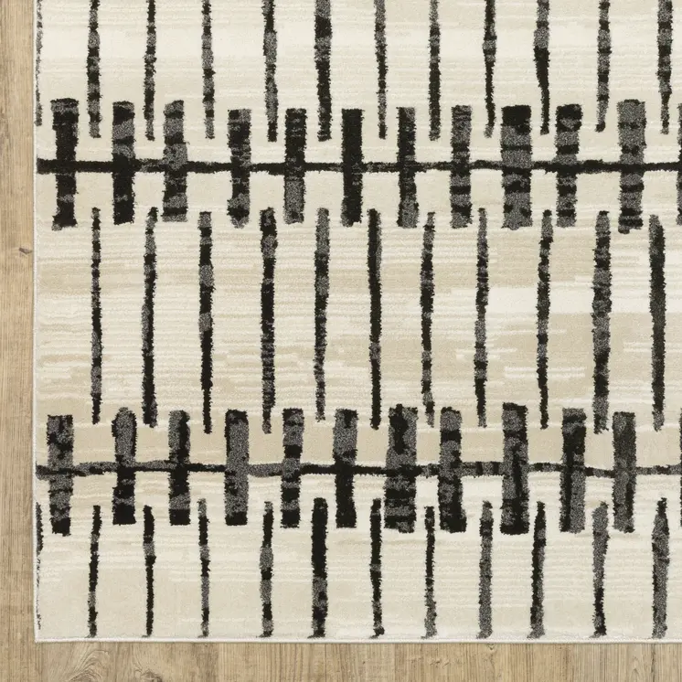 5' X 8' Beige And Black Geometric Area Rug