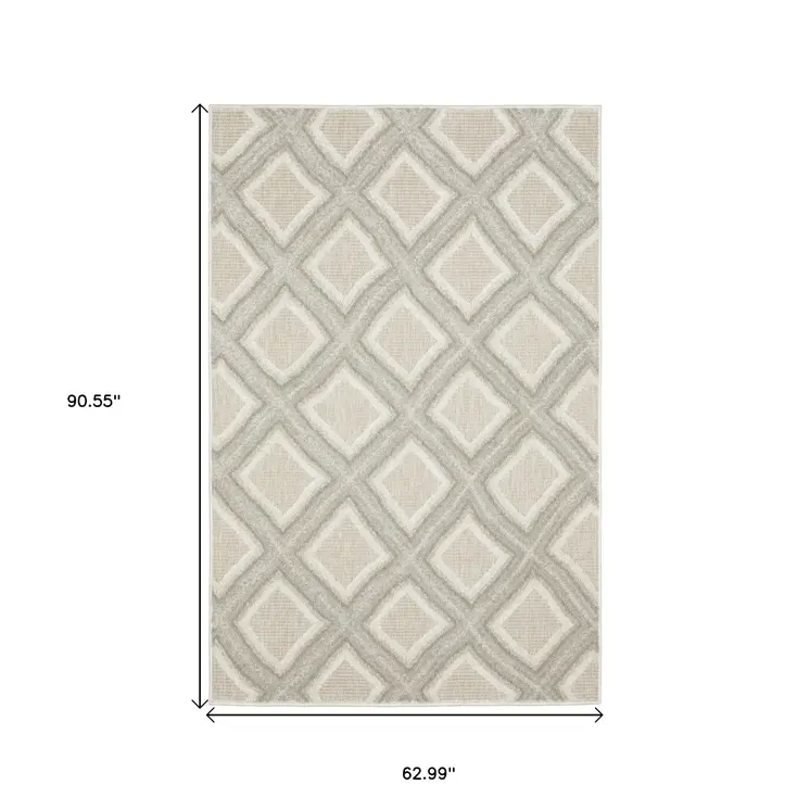 5' X 8' Gray And Beige Diamond Area Rug