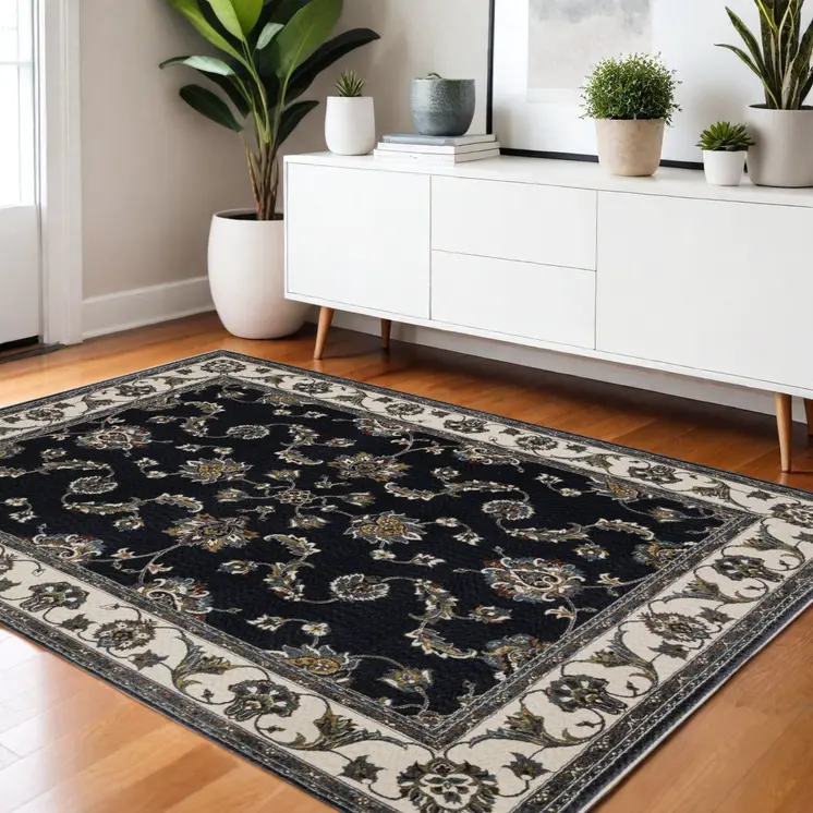 4' X 6' Ivory Oriental Area Rug With Fringe