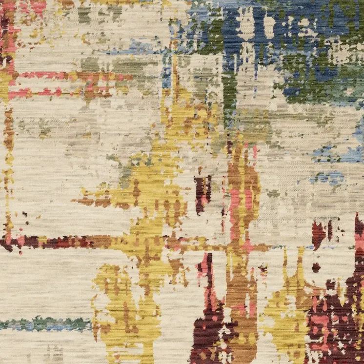 3' X 5' Beige Yellow And Orange Abstract Area Rug With Fringe