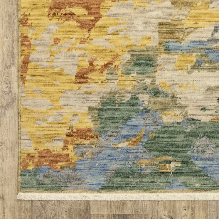 3' X 5' Beige Rust And Yellow Abstract Area Rug With Fringe