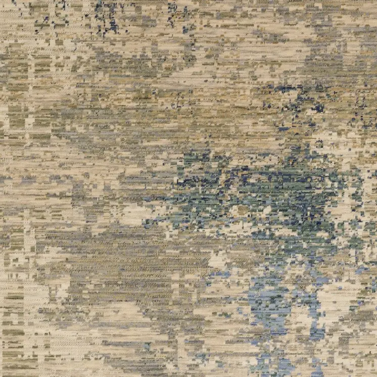 3' X 5' Beige And Blue Abstract Area Rug With Fringe