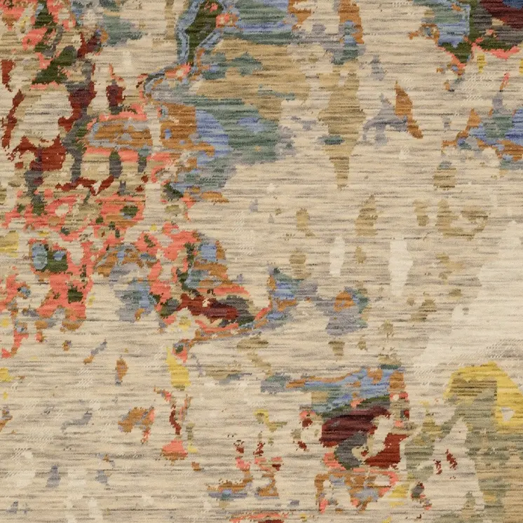 3' X 5' Beige Salmon And Yellow Abstract Area Rug With Fringe