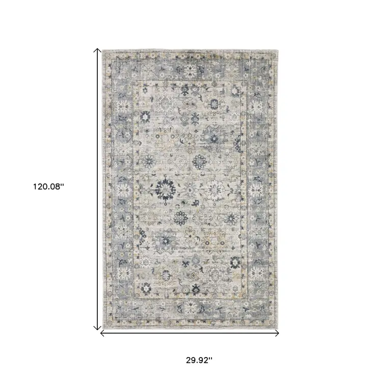 10' Gray And Blue Oriental Hand Tufted Runner Rug