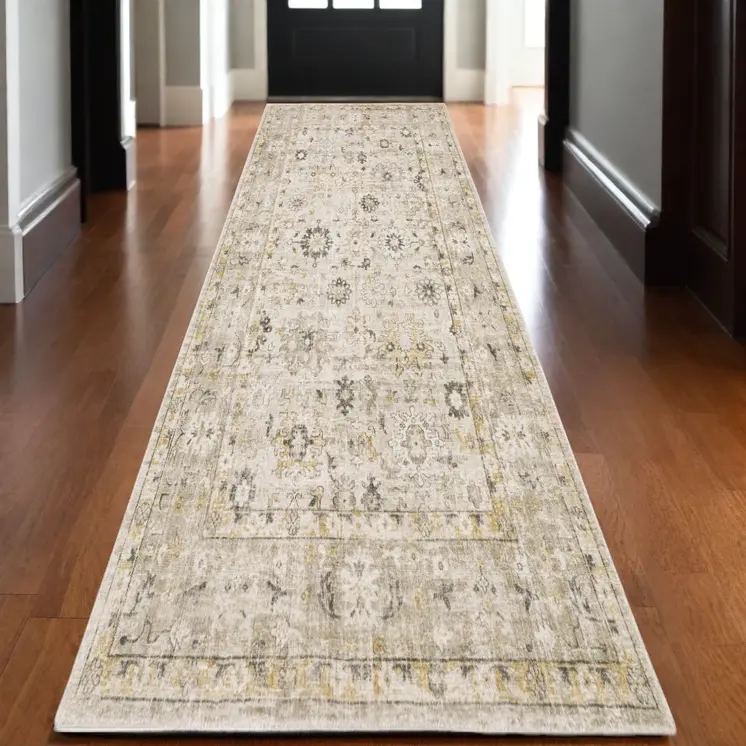 10' Beige And Gold Oriental Hand Tufted Runner Rug