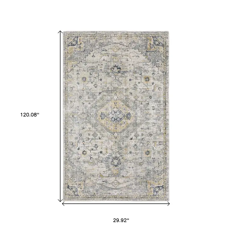 10' Gray And Gold Medallion Hand Tufted Runner Rug