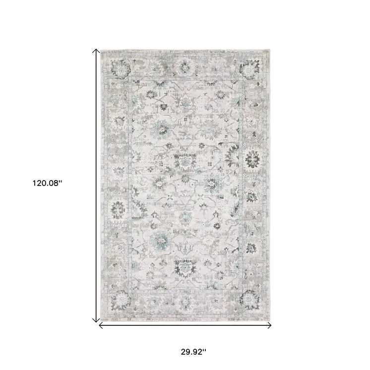 10' Ivory And Teal Oriental Hand Tufted Runner Rug