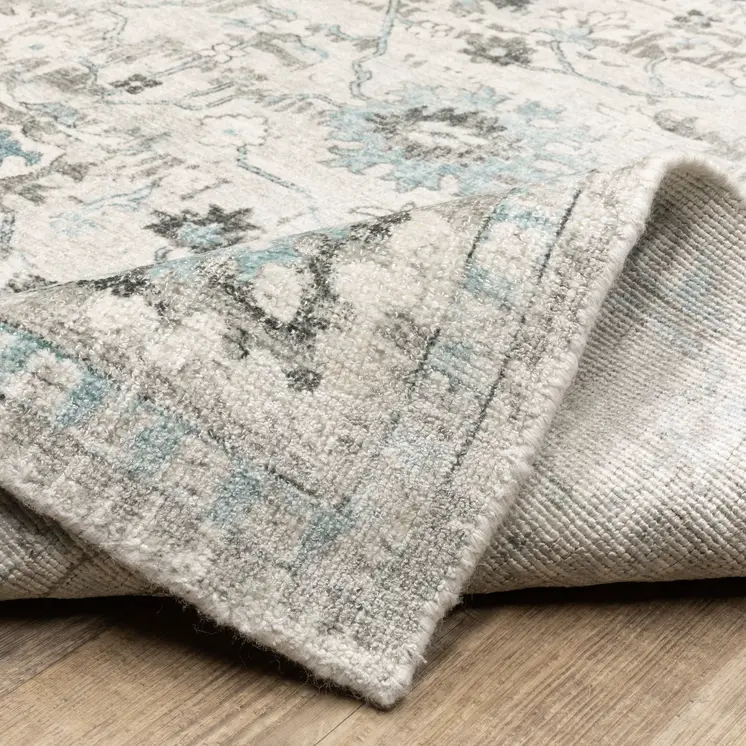 10' Ivory And Teal Oriental Hand Tufted Runner Rug