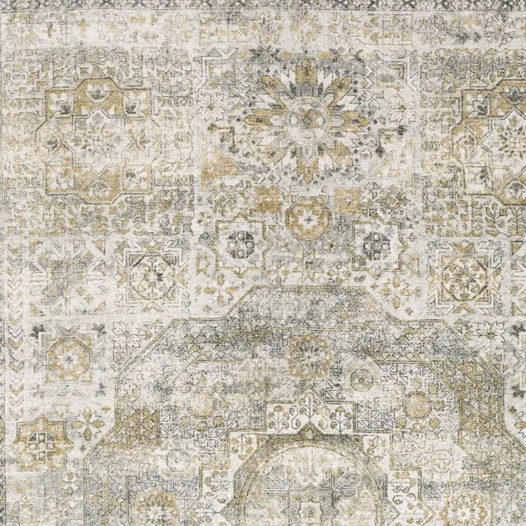 10' Gray And Gold Medallion Hand Tufted Runner Rug